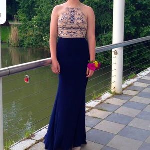 Perfect Dress for Prom or any formal events! Two piece blue and tan dress.